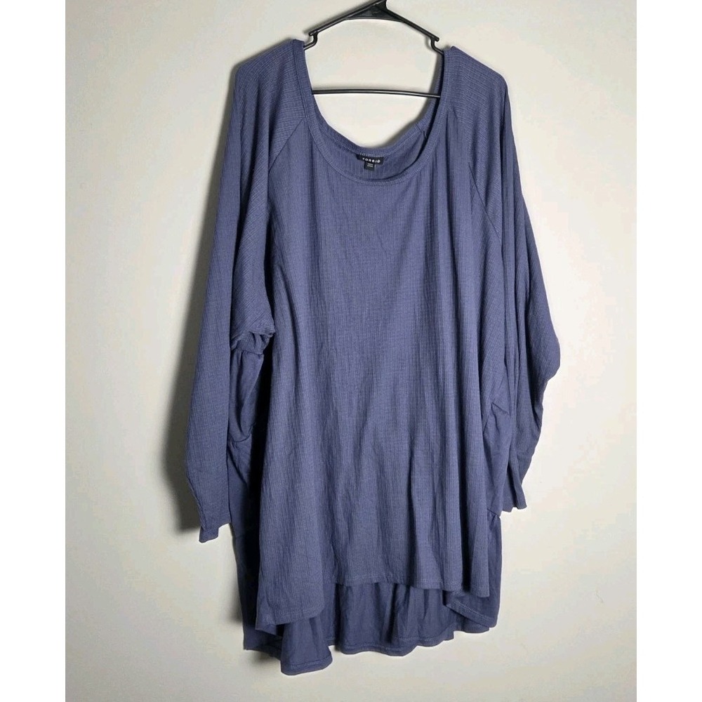 Torrid Top Plus‎ Size 6X Blue Long Sleeve Textured Knit Tiered Ruffle Back
